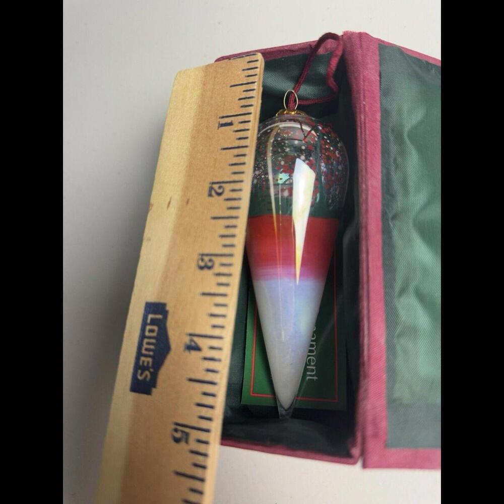 Christmas House Hand Painted Teardrop Glass Ornament Winter Mountain Snow Scene - Picture 4 of 4